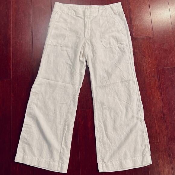 Women Gap White cotton / linen Wide Leg Pants  SZ 14 R zip hook closure 4 pocket - Picture 6 of 11
